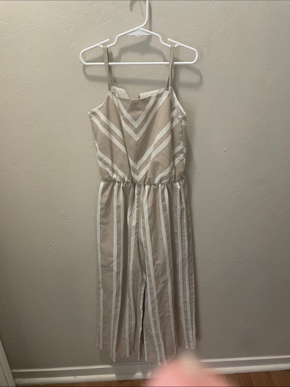 Girls' Beige and White Striped Spaghetti-Strap One-Piece size 8